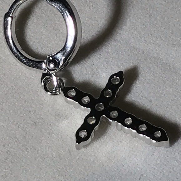 White Sapphire Cross Earrings Stainless Steel - Picture 3 of 3